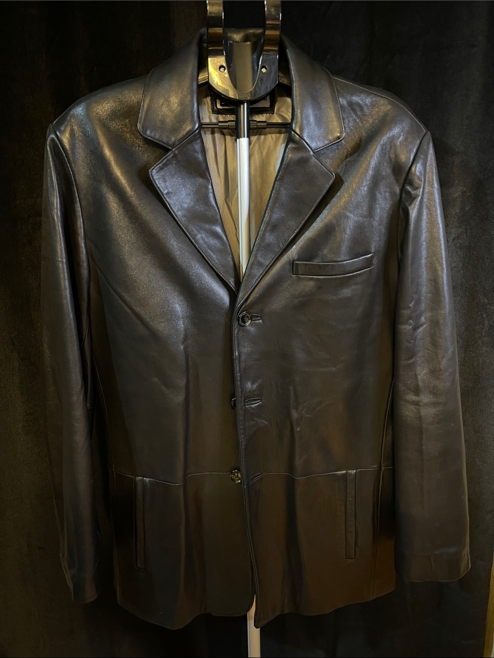 Bachrach Black Leather Three-Button Blazer